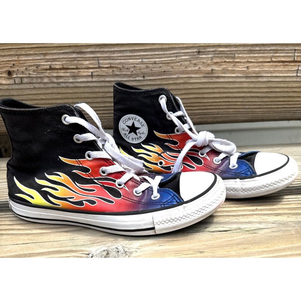 Converse Chuck Taylor All Star Cars Flames High Top Sneakers Kids 4.5 Womens 6.5